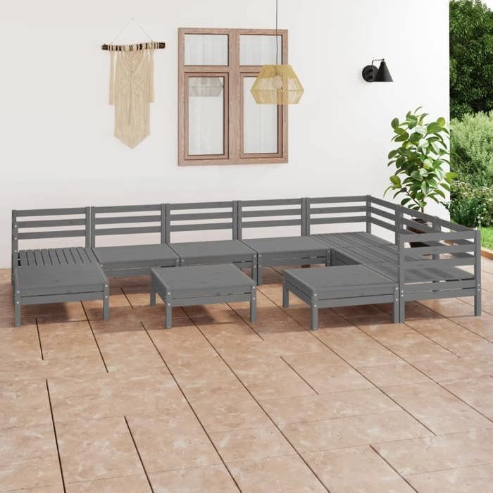 VidaXL Solid Pine Wood Garden Lounge Set 10 Pcs Outdoor Furniture Set Patio Furniture Terrace Furniture 3083031
