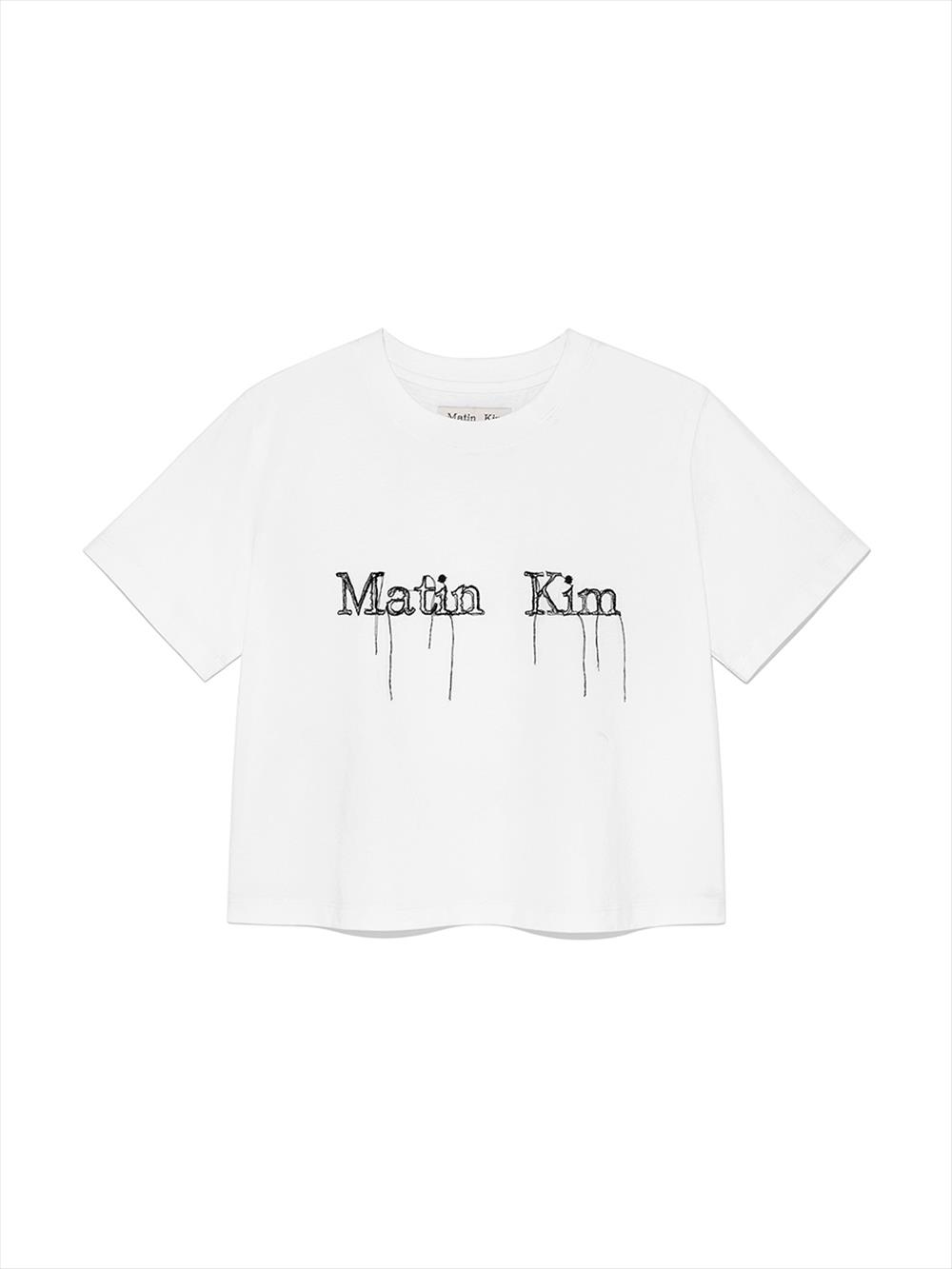 [Matinkim] LOGO THREAD POINT CROP TOP IN WHITE S