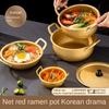 Gold Ramen Noodle Pot Aluminum Double Ears with Lid Soup Hot Pot Easy To Clean Universal Noodle Cooking Pot Induction Cooker Gas