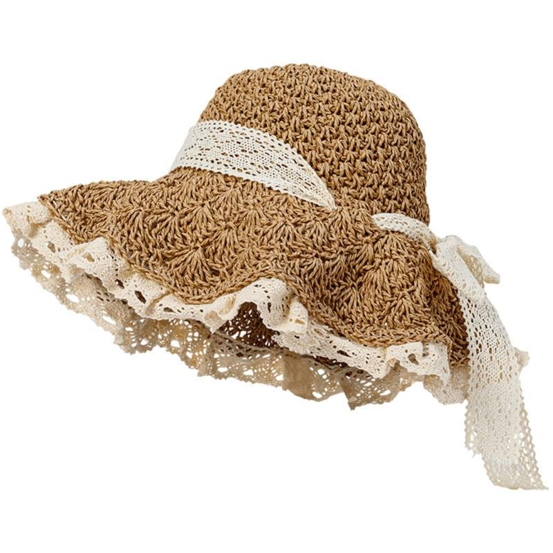 Stylish Summer Wide Brims Straw Hat With Pineapple Lace Bowknot For Women Breathable Outdoor Beach Sun Protection