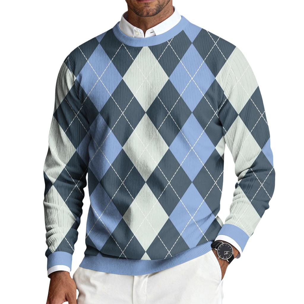 Pulôver Masculino de Tricô Canelado de Manga Comprida e Gola Redonda