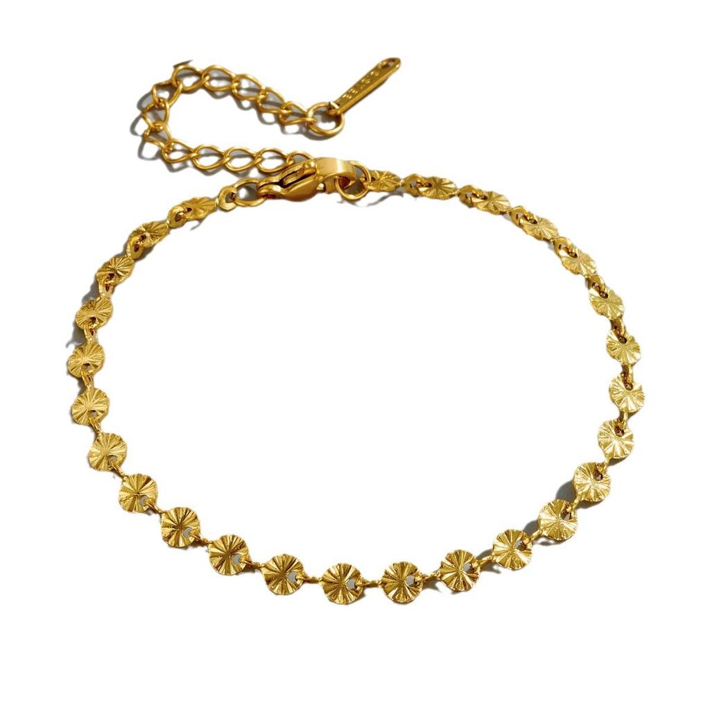 Round Disc Split Pattern Titanium Steel Necklace and Bracelet for Women, High-end, Light Luxury, Niche, Versatile, Gold-plated18k Accessories