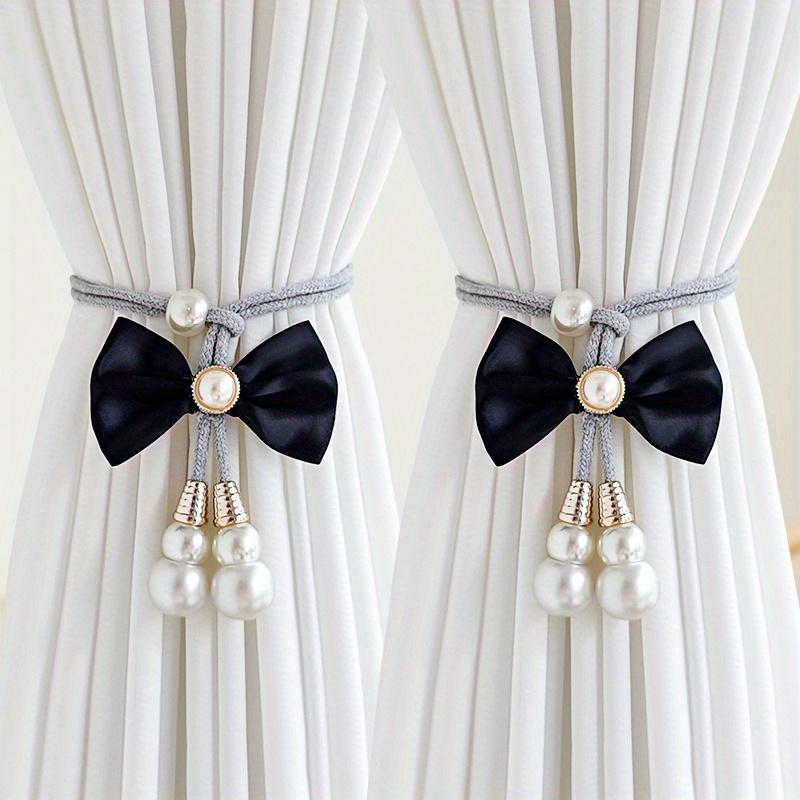 

2PCS Elegant Faux Pearl Bow Curtain Lace Adjustable Design Curtain Clasp Beautiful Home Decor чорний