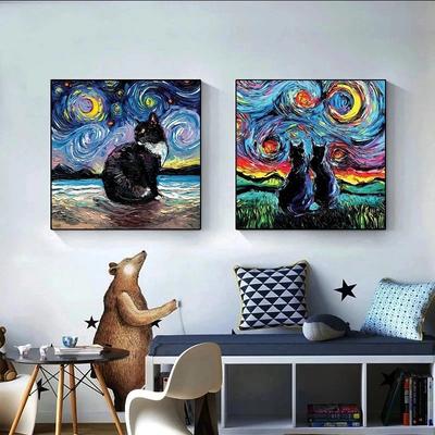 Van Gogh's Cats Dogs Reproduction Art Canvas Painting Abstract Animals Art Poster and Print Wall Art Picture for Room Home Decor