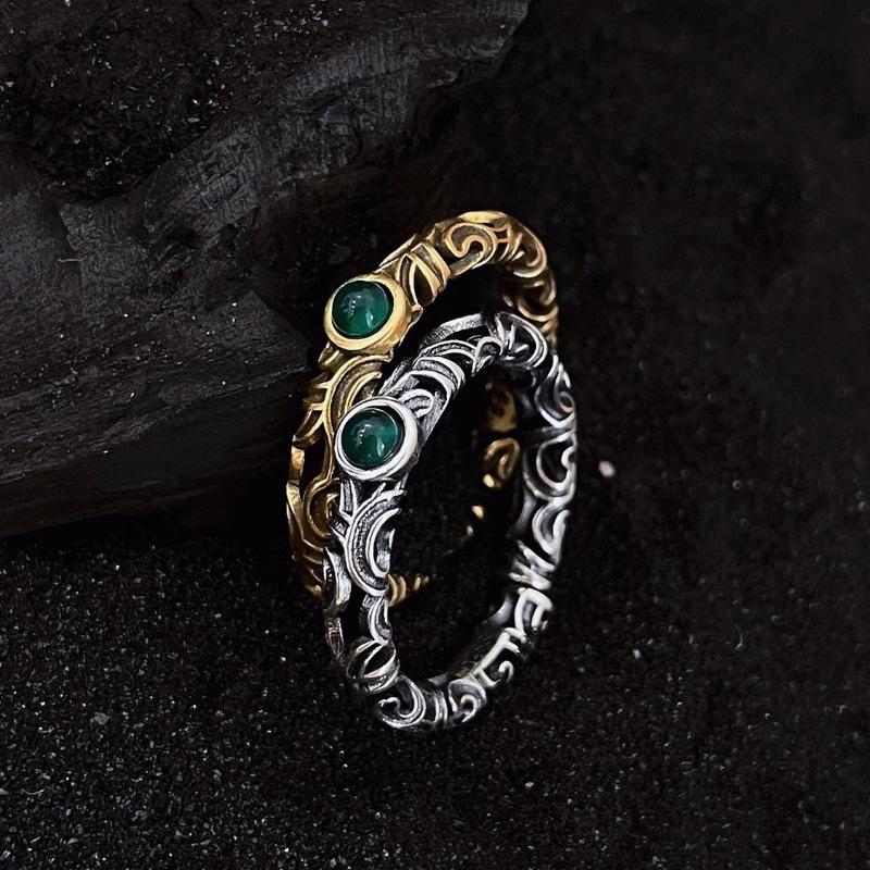 Niche Grass Designs Grain Green Zirconium Hollow Female Fashion Retro Rings