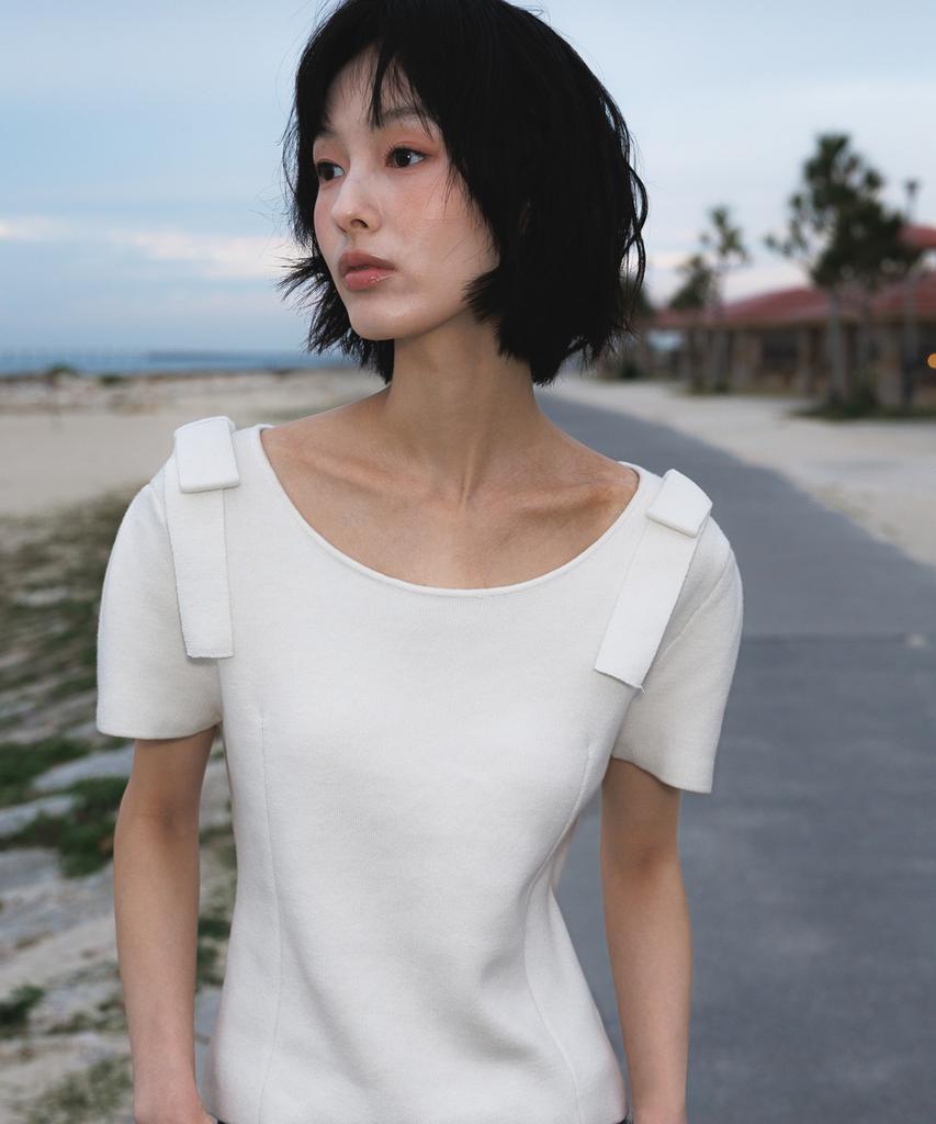 DEHEVE Boat Neck Ribbon Knit [Ivory]