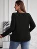 2025 Autumn/Winter Plus Size Solid Color V-Neck Long Sleeve Ribbed Pullover T-shirt