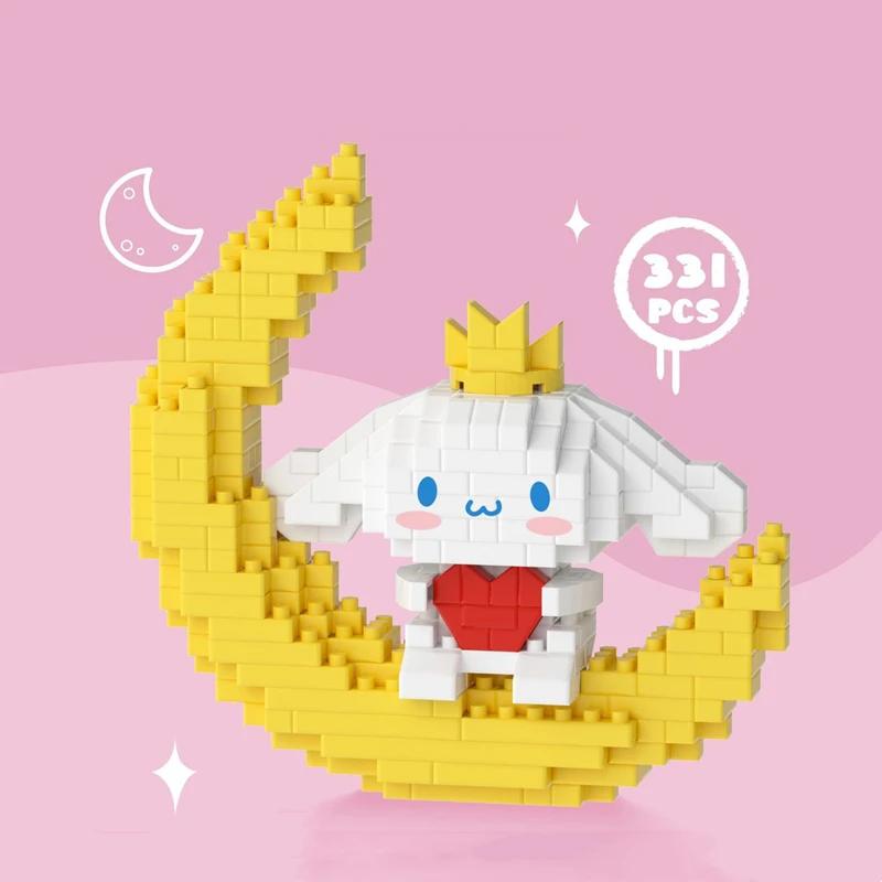 Moon Building Blocks Glow Cinnamoroll Mymelody Kuromi Pompom Purin Assembly Model Kawaii Children's Toy Birthday Gift