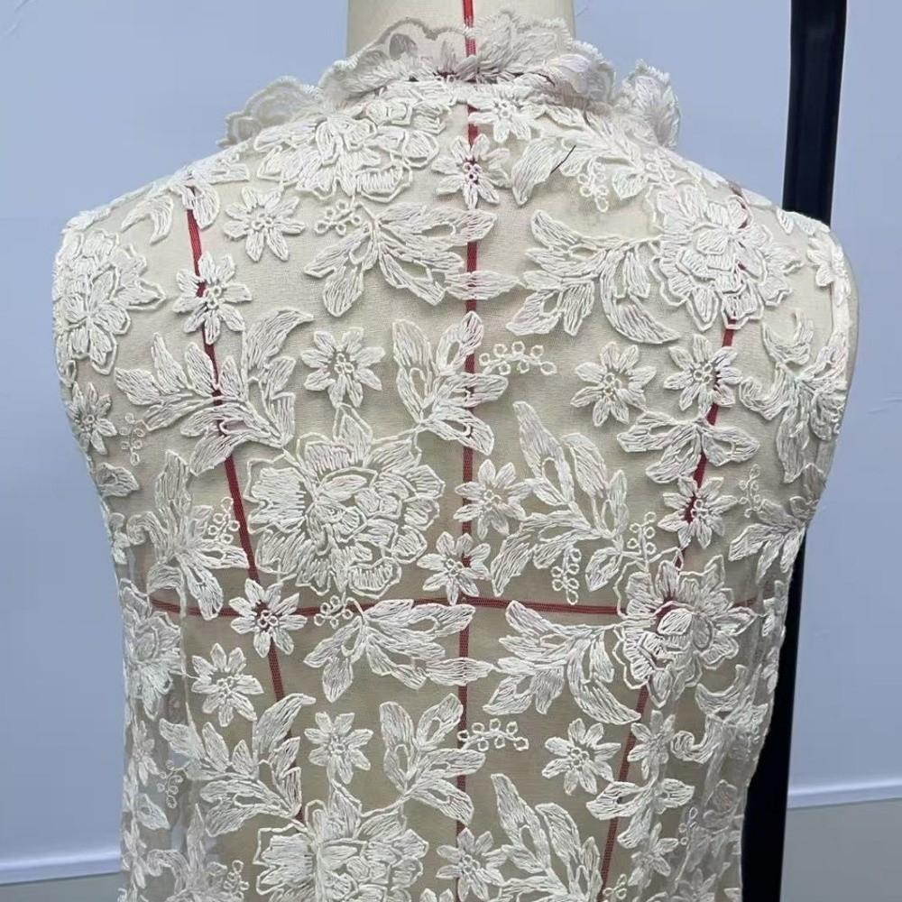 Button Front Lace Embroidery Tops V-neck Lace Tank Top Loose Fit Floral Mesh Shirt  Summer Season