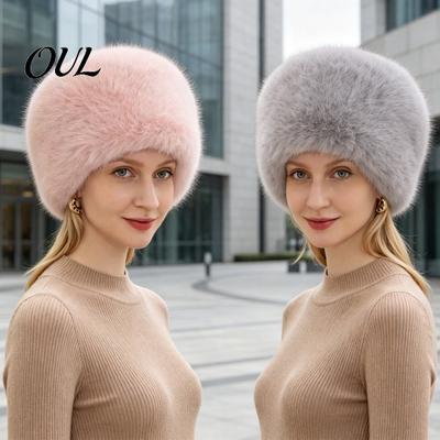 Casual Daily Hat Women Fuzzy Brimless Hat, Warm Faux Fur Solid Color Cold Weather Headgear Ushanka Plush Winter Fluffy Bucket for Windproof Cap