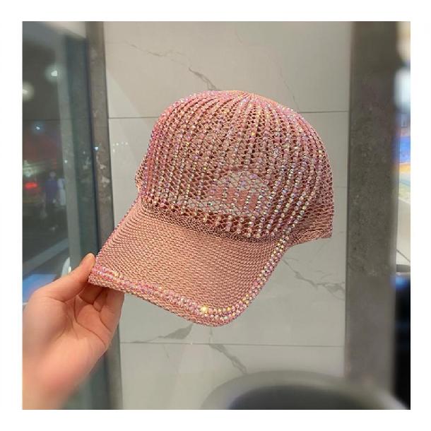 Summer Hat Hand-Pressed Diamond Knitted Hollow Duck Hat Korean Version Of All Fashion Rhinestone Shade Baseball Cap
