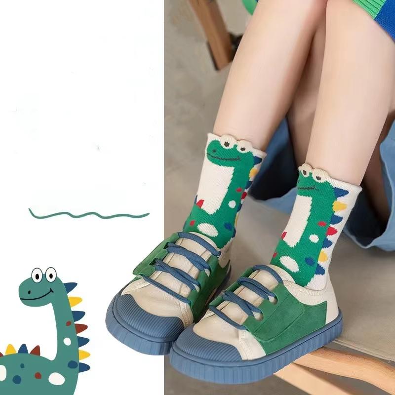 5 Pairs Dinosaur Children Socks Cute Green Giraffe Soft Cotton Boys  Spring Autumn Kids Tube Socks Student Sports Socks