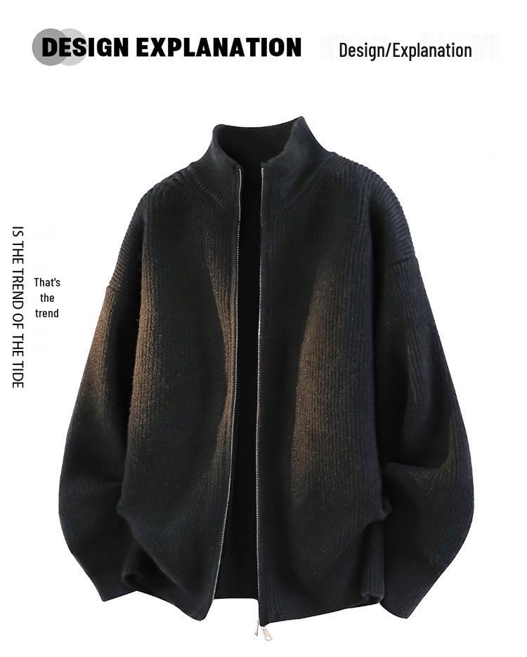 Men's Versatile Round Neck Knitwear Jacket - Stylish, Loose-Fit for Spring, Autumn, Winter