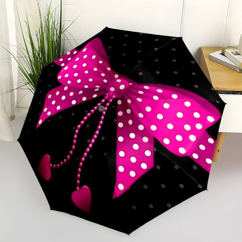

1pc Polka Dot Bow Automatic Folding Umbrella, 8-Rib Iron Frame, Casual Outdoor Accessory for Birthday Festival Gifts yy251128178