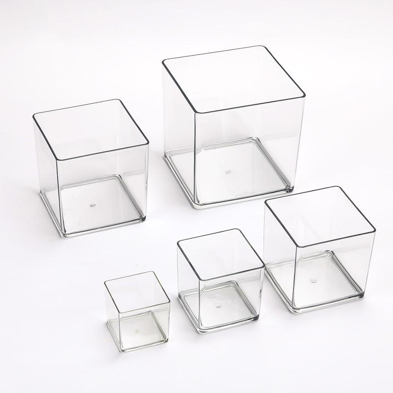 Square Acrylic Flower Box Clear Vase Flowers Green Plants Flower Arrangement Hydroponic Container Square Box Floral Material