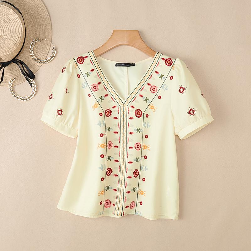 ZANZEA Women Casual V-Neck Loose Floral Print Short Sleeve Blouse M