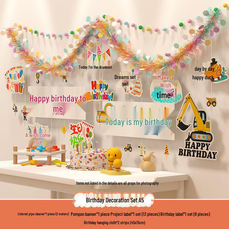 Birthday Pom Pom Bunting Set for Kids - First Party Decor & Photo Props