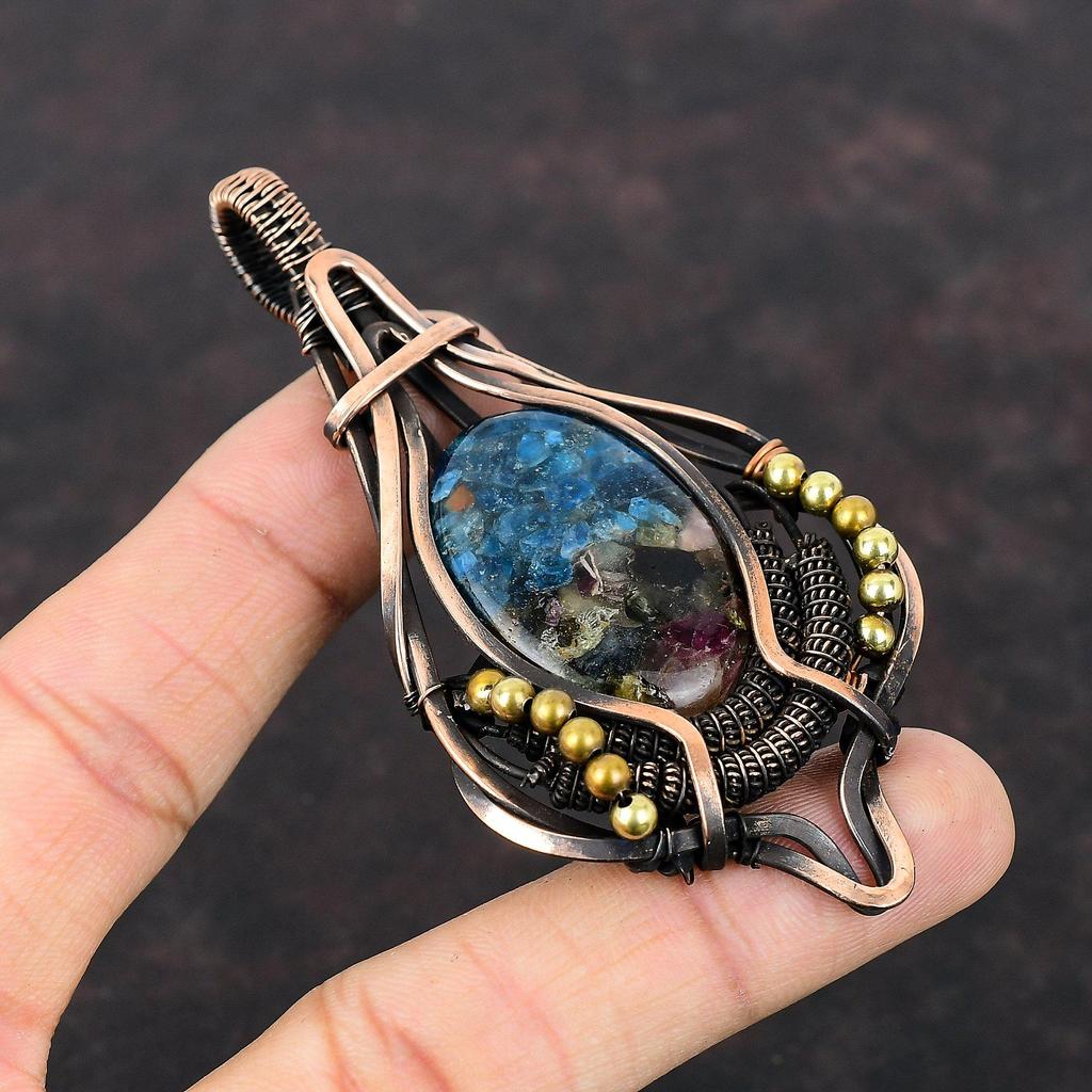 Pendentif Tourmaline Pastèque Pendentif Enveloppé de Fil de Cuivre Bijoux en Cuivre Faits Main Pendentif Pierre Précieuse Authentique Bijoux Enveloppés de Fil Cadeau pour Maman