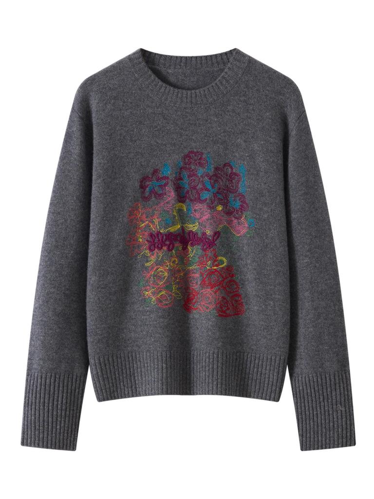 Women’s Plus Size Age-Defying Embroidered Knit Pullover Sweater - Stylish and Flattering Design
