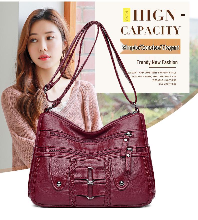 Crossbody-väska med stor kapacitet: Koreansk stil, Mjukt läder, Flera fack, Elegant och enkel design