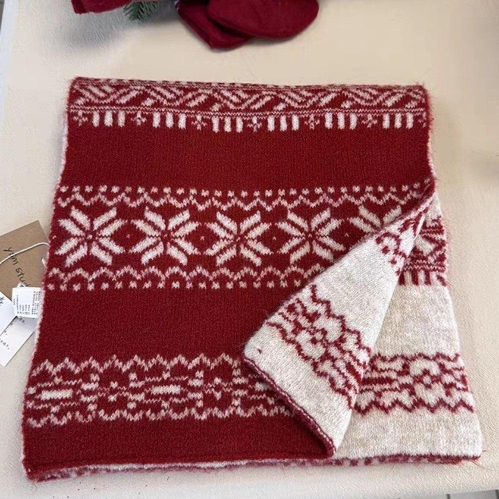 Knitted Fabric Christmas Scarf Snowflake Pattern Neck Wrap Gifts Knitted Scarf for Women