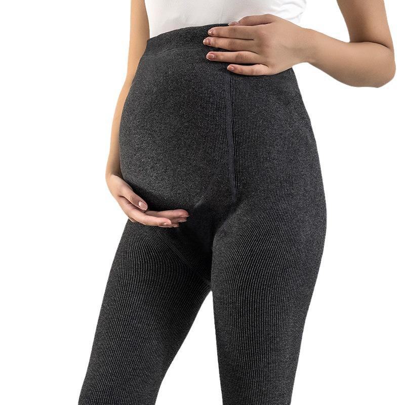 Maternity Leggings with Belly Support: Thin, Plus Velvet Pantyhose with Vertical Stripes for Spring/Autumn Outerwear.