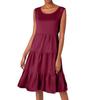 Women's Bohemian Round Neck Ruffle Solid Color Summer Casual Dresses
