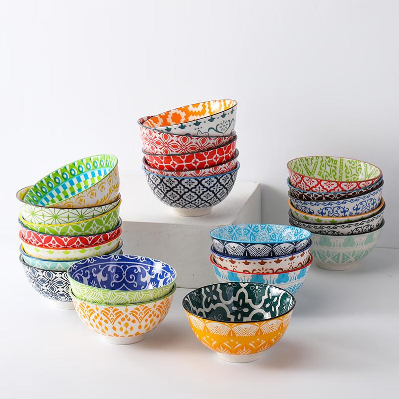 ZISIZ Bohemian Underglaze Ceramic Rice Bowl Set
