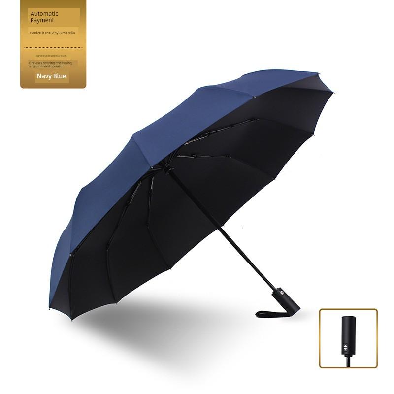 Ten-Bone 70% Off Fully Automatic Folding Umbrella for Men and Women, Business Black-Coated Sunshade Umbrella, Dual-Use for Sun and Rain, Promotional