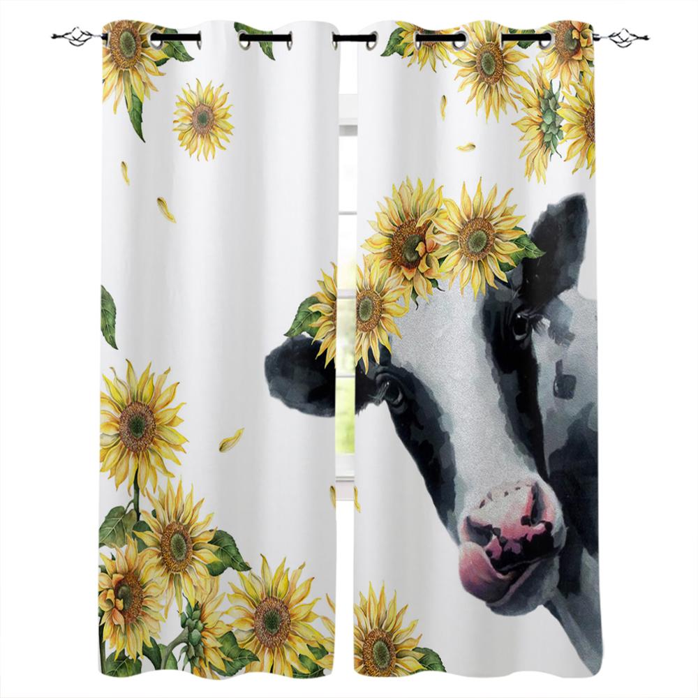 Animal Cow Color Oil Painting Window Curtains Bedroom Kitchen Drapes Panel Curtains for Living Room Christmas Home Decor
