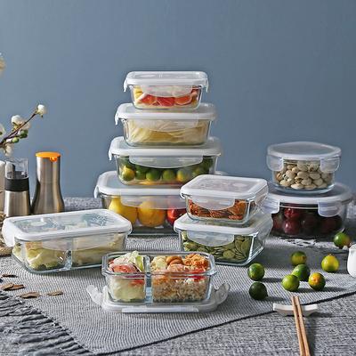 Heat-resistant Glass Lunch Box Microwave Lunch Box Food Sealed Box Rectangular Round Fresh-keeping Bowl Household Storage Box