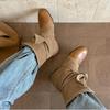 Western Cowboy Boots Autumn and Winter Round Head Lace-up Bow Medium Boots Sleeve Slim Short Boots Women