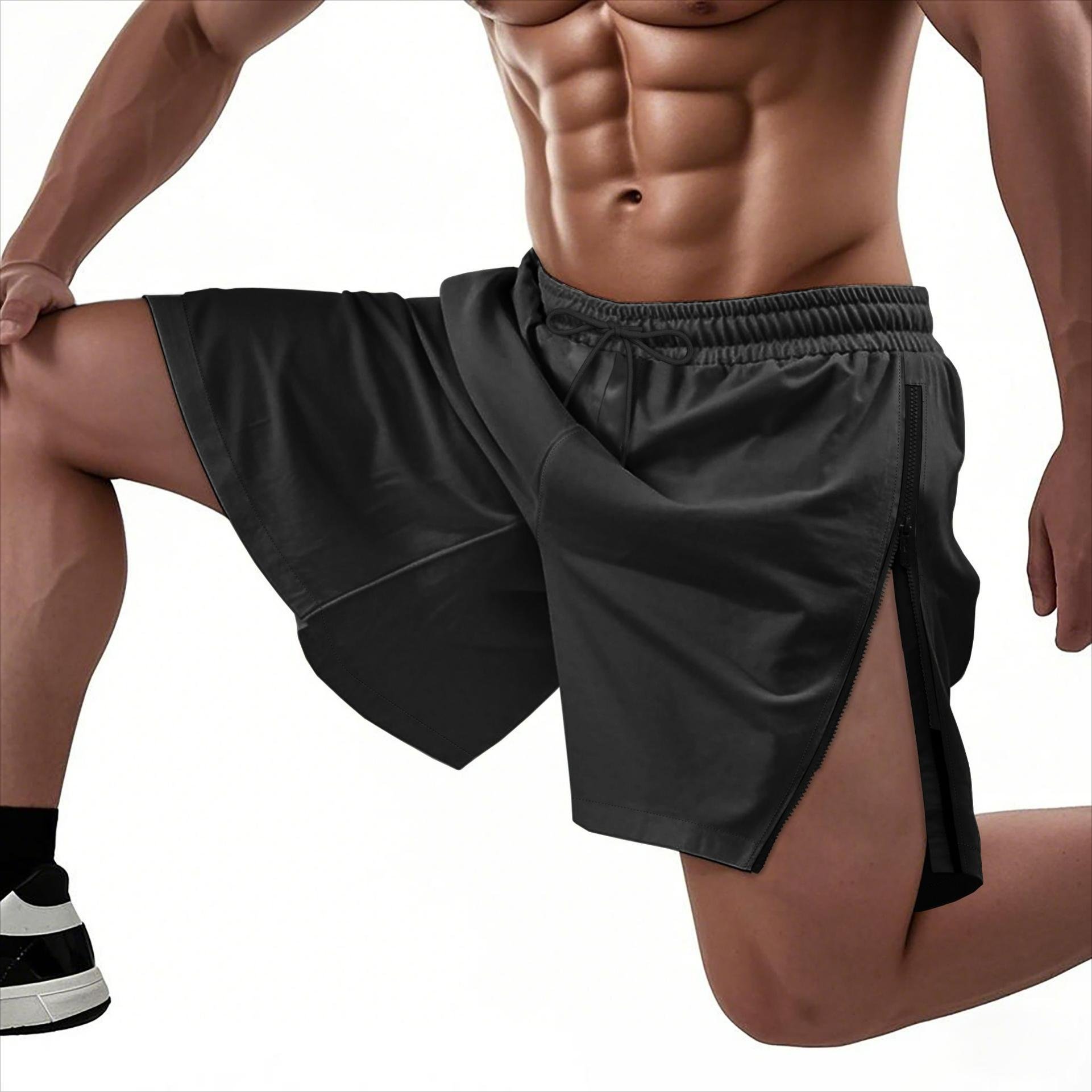 

Summer Men s Shorts, Side Zipper, Thin Beach Pants, Casual Five-point Shorts, Men 3XL чорний