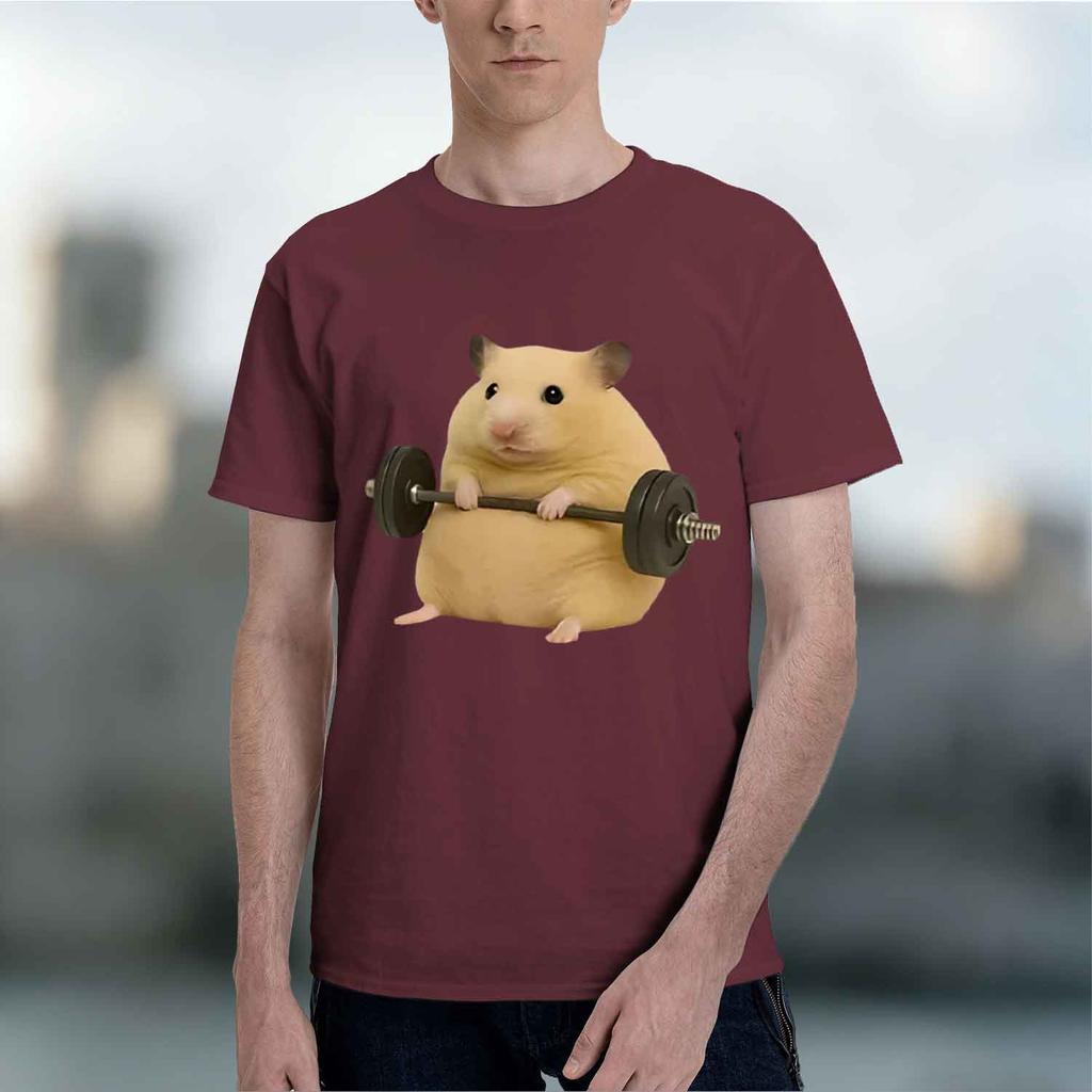 Cute Hamster Lifting Dumbbell Unisexs Tshirt Funny Animal Design For Casual Wear And Gym Outfits Perfect Gift For Fitness Enthusi