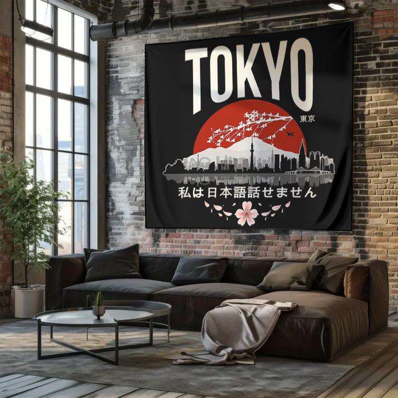 Japanese Tokyo Skyline Tapestry Wall Hanging Anime Decor Room Aesthetic Vaporwave Cityscape Mural Bedroom Living Room Home Decor