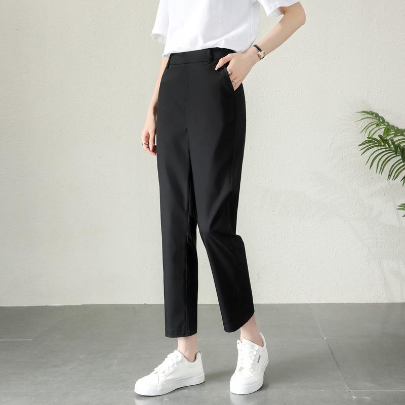 

Женские облегающие летние брюки-сигареты с высокой талией 2024 года — повседневный прямой фасон Nine-Point 33/XXXXXL чёрный