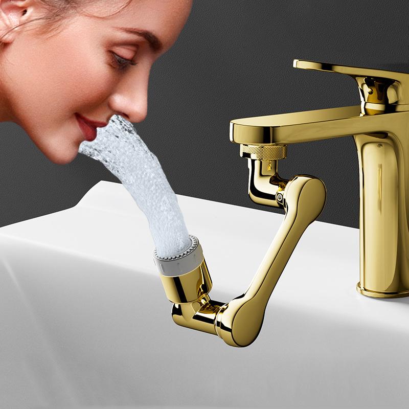 Brass Material Universal 1080 °Swivel Robotic Arm Swivel Extension Faucet Aerator Kitchen Sink Faucet Extender 2Water Flow Mode