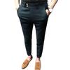 Men Ninth Pants Solid Color Soft Fabric Slim Fit Zip Up Straight Men Trousers Daily Clothes
