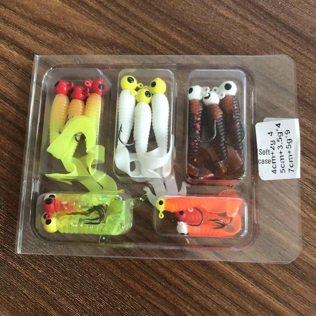 Soft Bait Combo Set: Lead Head Hook, Soft Worm, Luya & Catfish Bait
