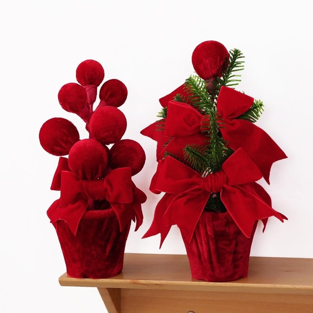 Fabric Christmas Potted Plant Wine Red Christmas Decoration Plant Mini Potted Christmas Tree Desks