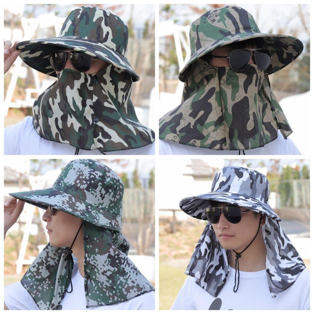 

Camouflage Man Sun Hat Neckline Mask Cover Face Cap Simple Sunscrean Bucket Hat Man style B