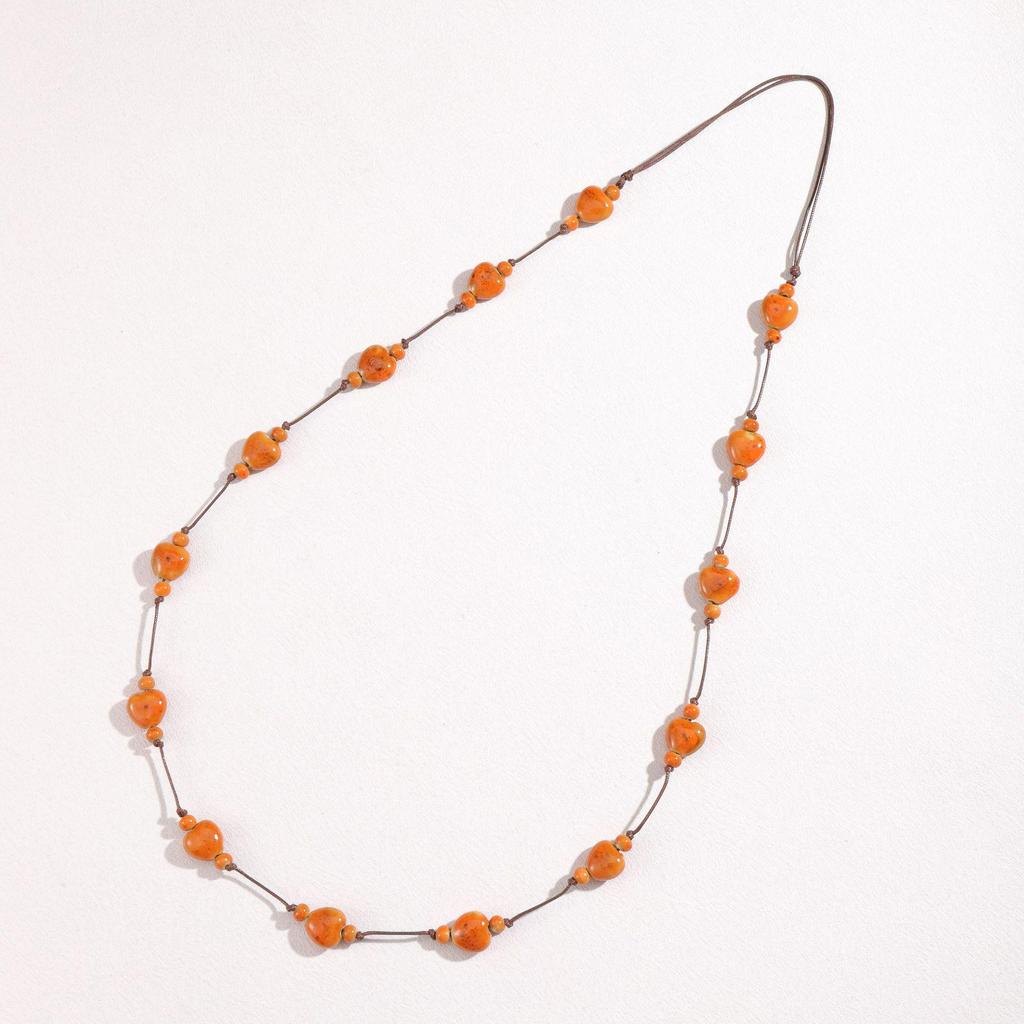 Colorful Heart Ceramic Necklace: Retro Ethnic Style Women's Sweater Chain
