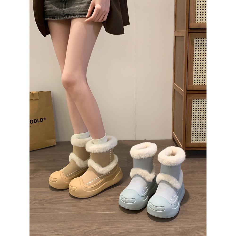 Plush snow boots women's new winter northeast plush thickened warm non-slip thick-soled large cotton shoes