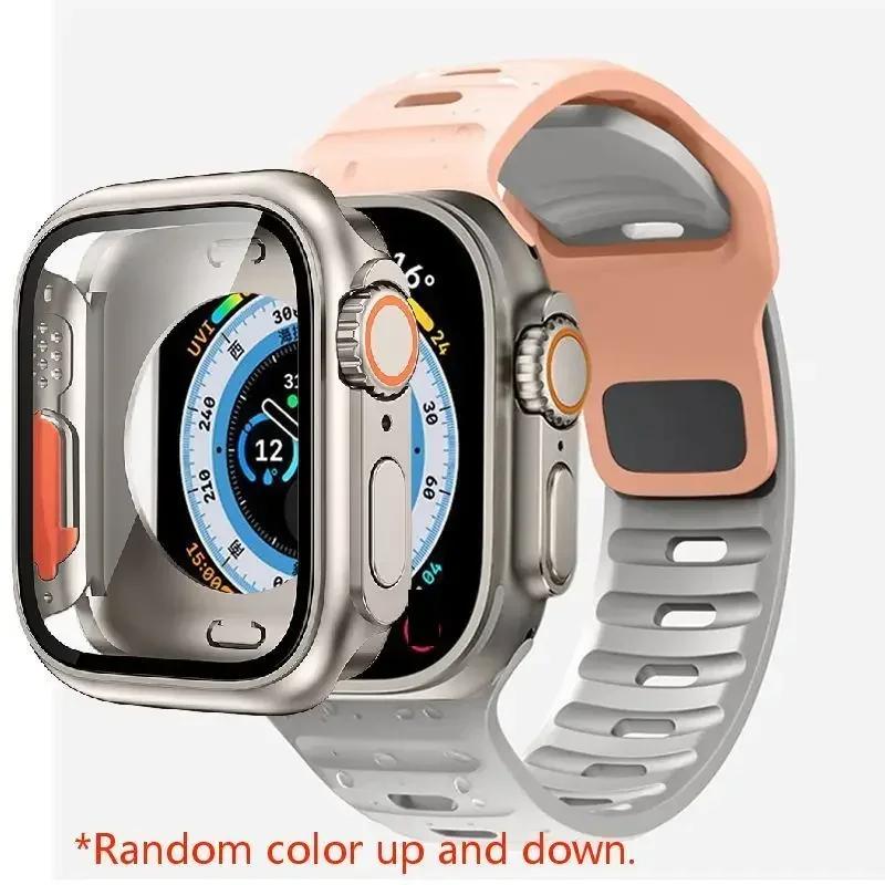 Case+Strap For Apple Watch Band 45mm 44mm 41 42 46mm Smart Silicone Bracelet Iwatch Series 5 6 Se 7 8 9 10 Change To Ultra Case