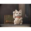 Gingado Maneki Neko (Large Size - 16cm) White Lacquer Finish_Right Hand Raised/Metal_Lucky Cat Manek