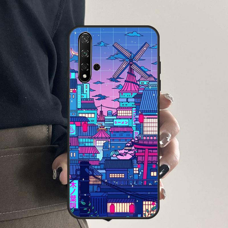 Neon Village Bathhouse Night For Huawei Nova Y70 Y90 Y60 Y61 Y91 Y72 9 10 SE 12i 12s 11i 5T P60 Pro P20 P30 P40 Lite Case