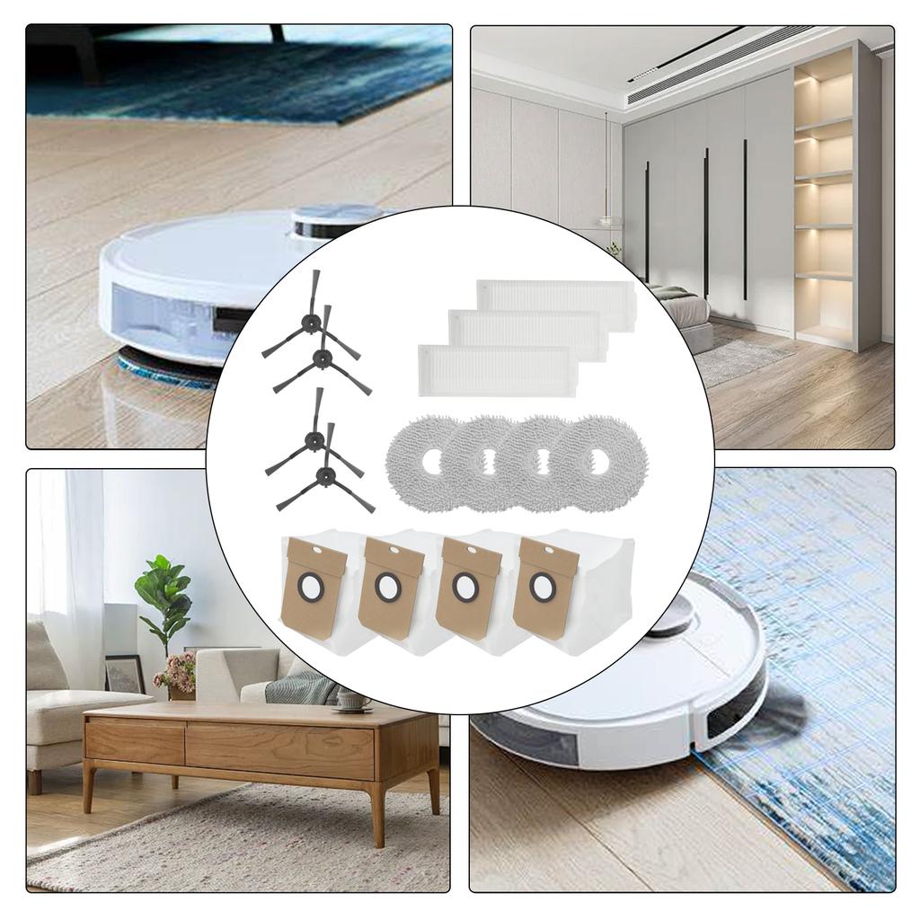 Essential Cleaning Accessories Filter Mop Cloths and Dust Bags with Additional Side Brushes for Conga 13090 Vacuum