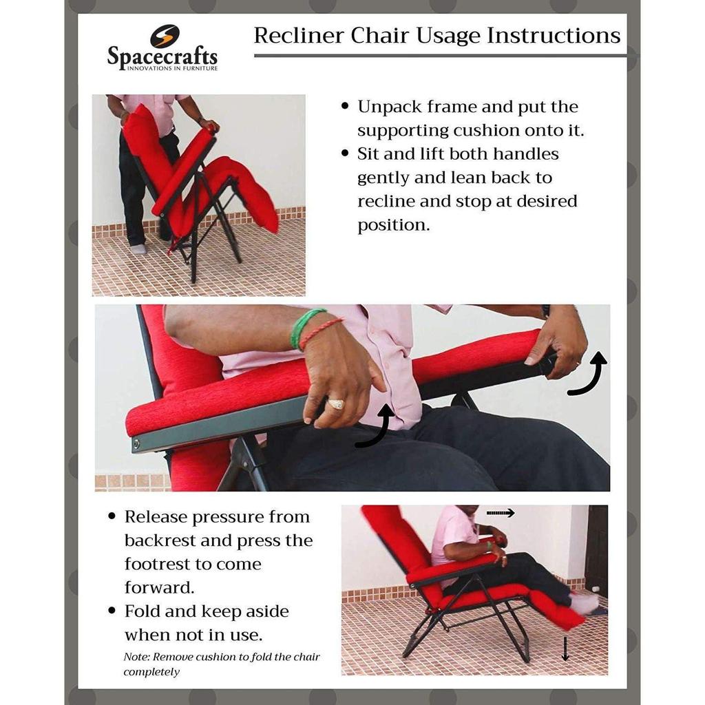 Recliner Folding Easy Chair | 5 Adjustable Postions | Cushioning | Portable & Space Saving Easy Chair For Home Relax Old Age | Black, Mild Steel