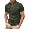 Men's T-shirt With Stand Up Collar And American Flag Sticker Large Size Half Zip Collar And Short Sleeves