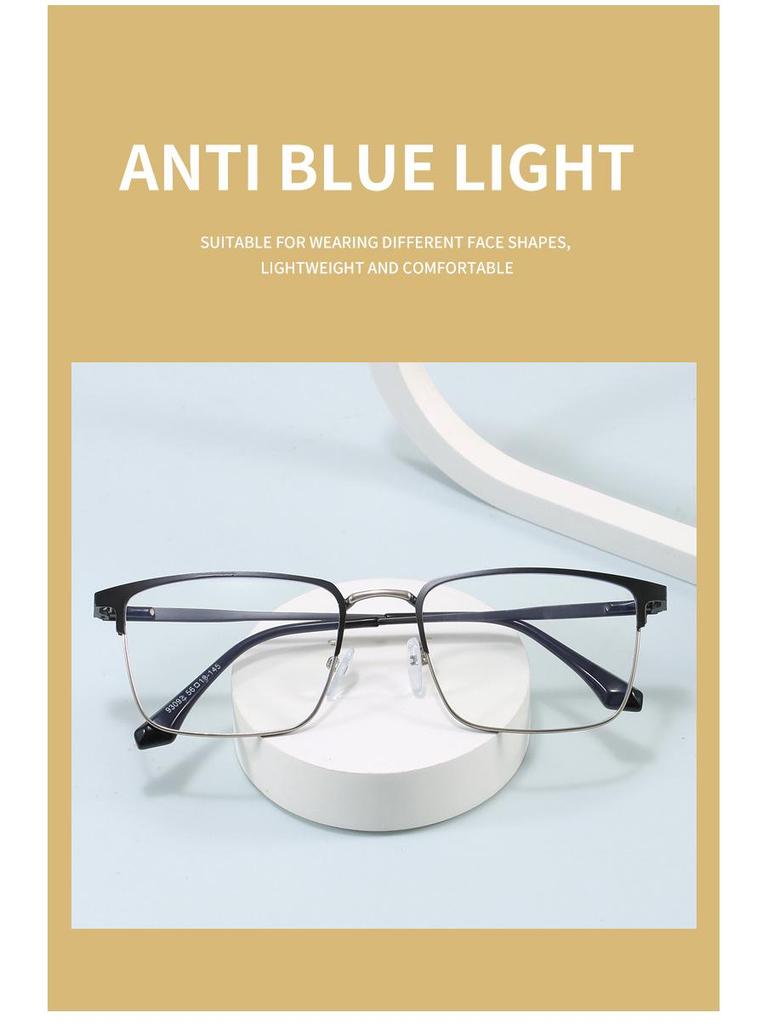 Armação de Óculos Plano Masculina Ultraleve Anti-Luz Azul com Haste de Mola, Pronta para Lentes de Grau para Estilo de Negócios